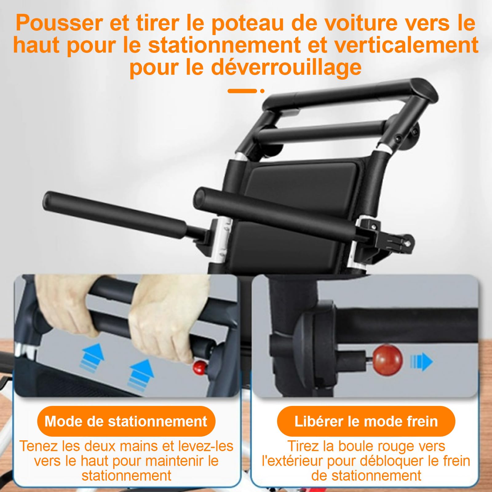 Fauteuil roulant pliable léger en alliage d’acier carbone, chaise roulante avec guidon pivotant 360°, roues PU, compact pour voyage, pour personnes âgées et handicapées
