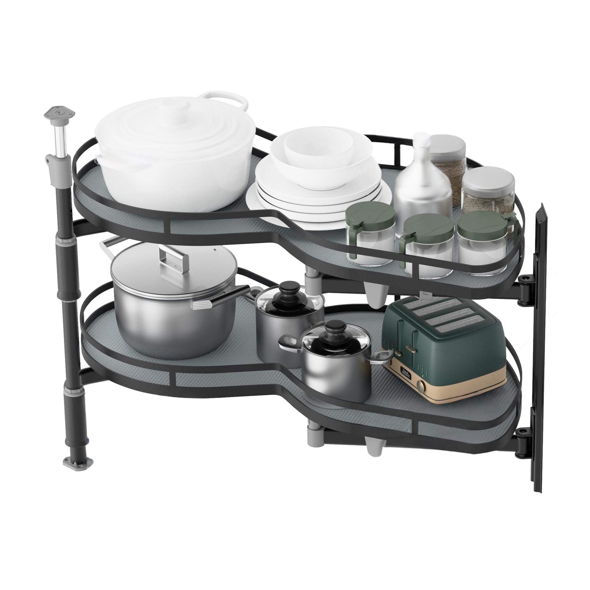 Lazy Susan - Organizer ad angolo per mobili ad angolo, 81,3 cm, a 2 ripiani, ad angolo, estraibile, con abbassamento automatico, altezza regolabile, colore: nero