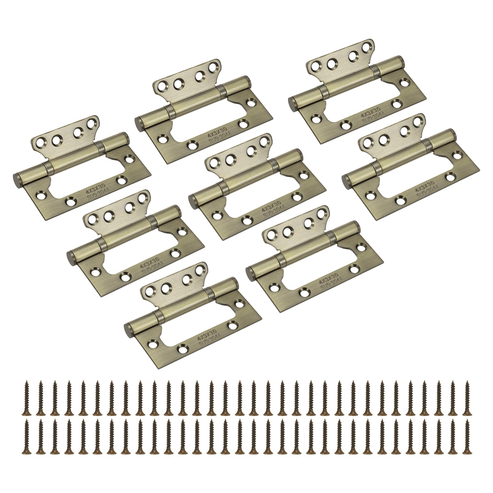 sourcing map 8Pcs Non Mortise Door Hinges, 4" x 2" Stainless Steel Hinges with Mounting Screws, Ball Bearing Door Hinges for Interior and Exterior Doors, Wood and Metal Doors, Bronze