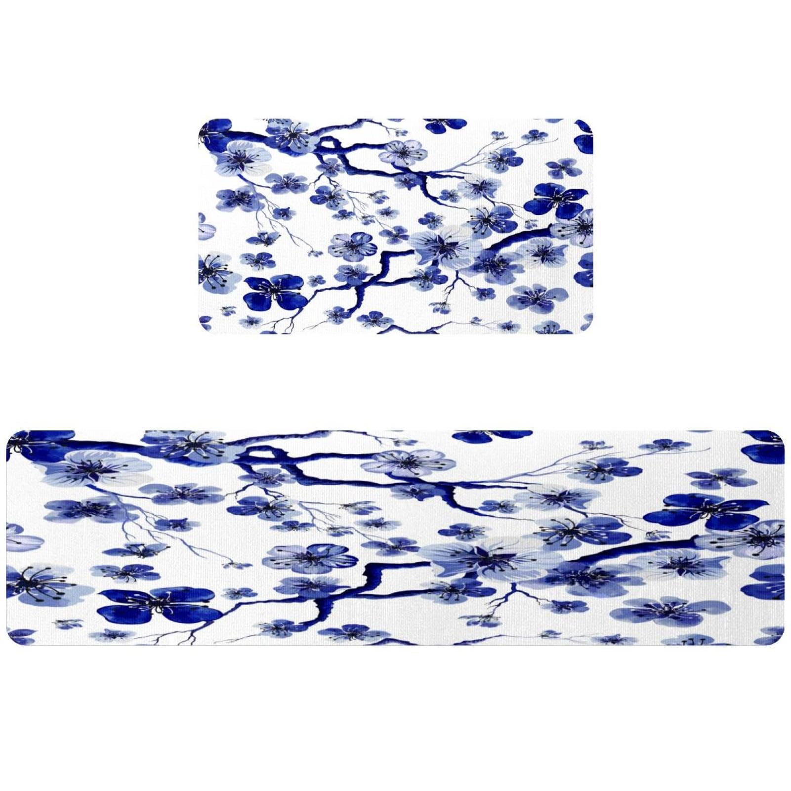 Tapetes de cocina de cerezo azul lavables para pasillo y lavado