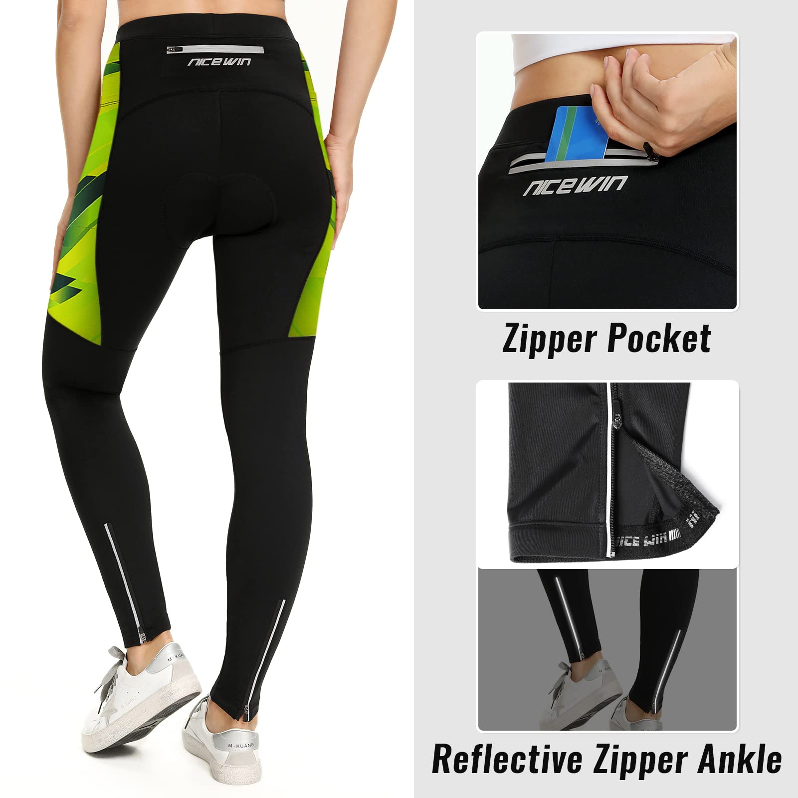 Pantaloni da Ciclismo Donna Invernali Lunghi Imbottiti Bicicletta Pantaloni Corsa Calzamaglia 4D Gel Pad Traspiranti Rapido Asciutto Leggings Sportivi Donna