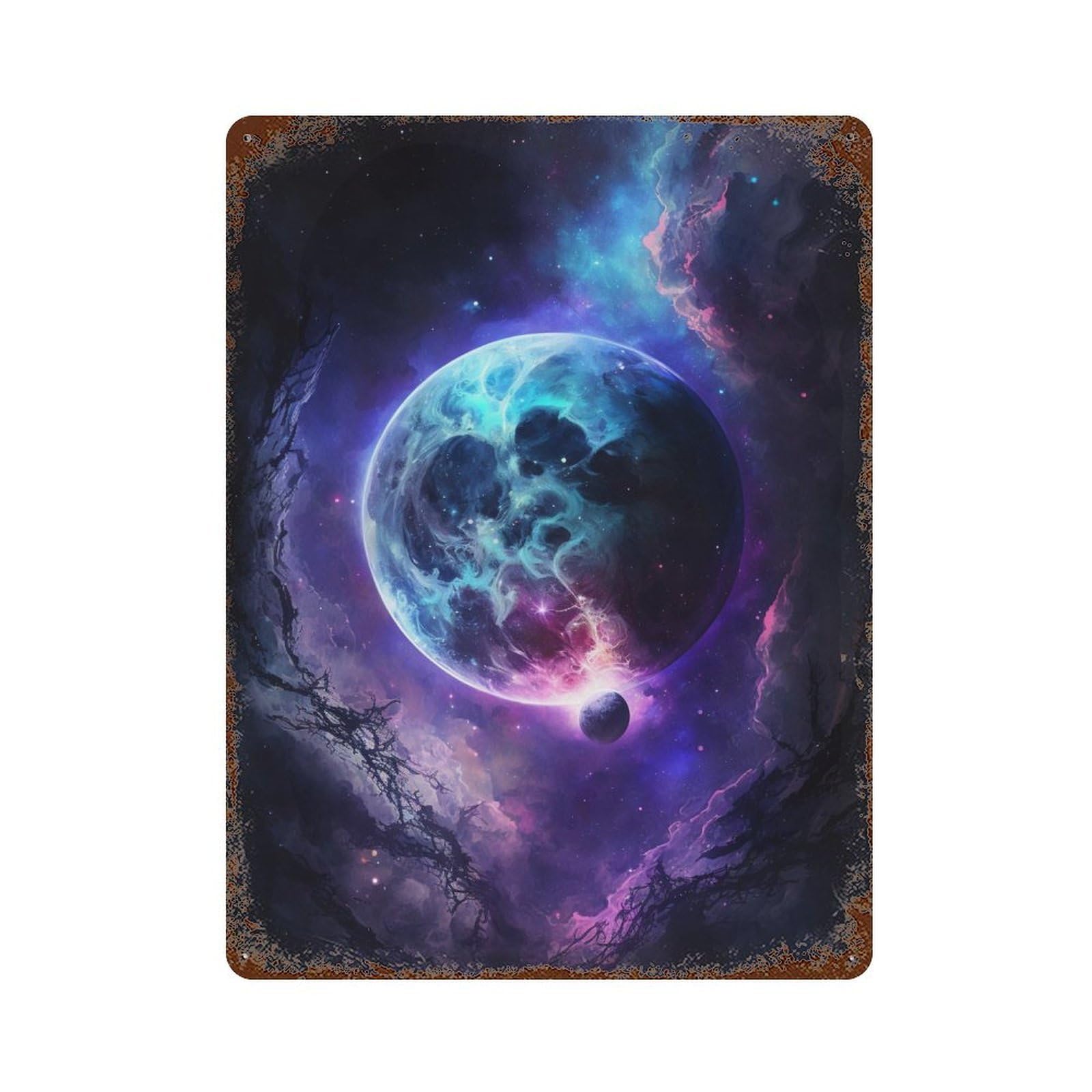 Cosmic Nebula Painting Decorative Tin Sign 15.7"x11.8", Retro Wall Decor for Garage, Pub Or Kitchen
