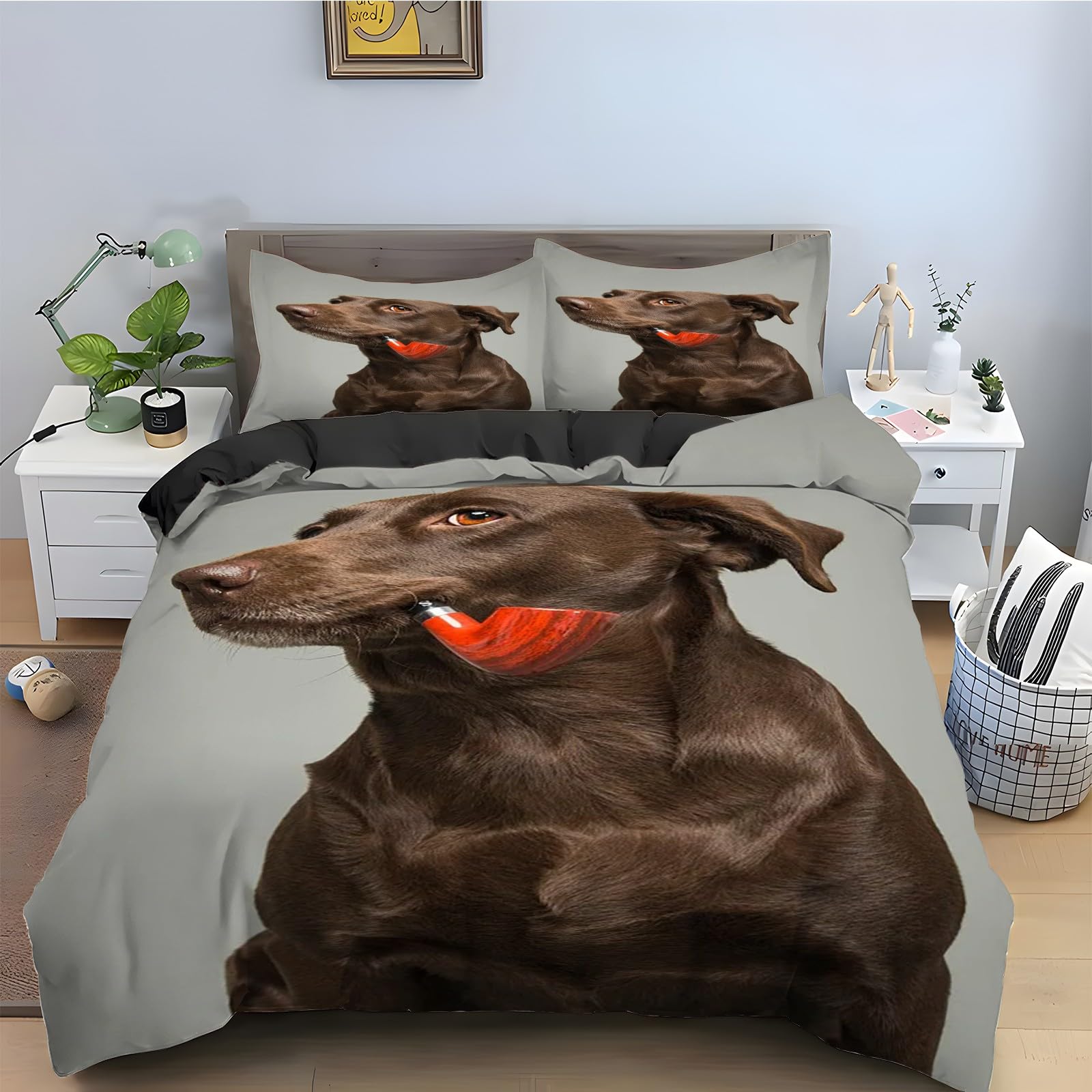 Housse de couette 160x200 parure de lit Labrador ensemble de literie 3 pièces kz3183