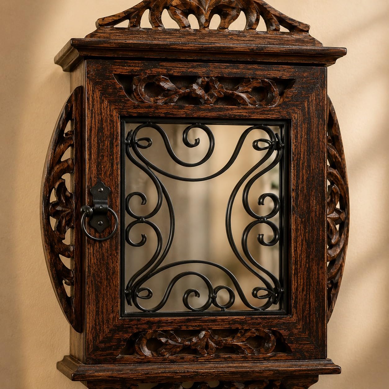 Handcrafted Wooden Key Holder Cabinet for Wall | Decorative Lockable Key Box with 6 Hooks | Vintage Wall Mounted Key Organizer for Home & Office-image-35