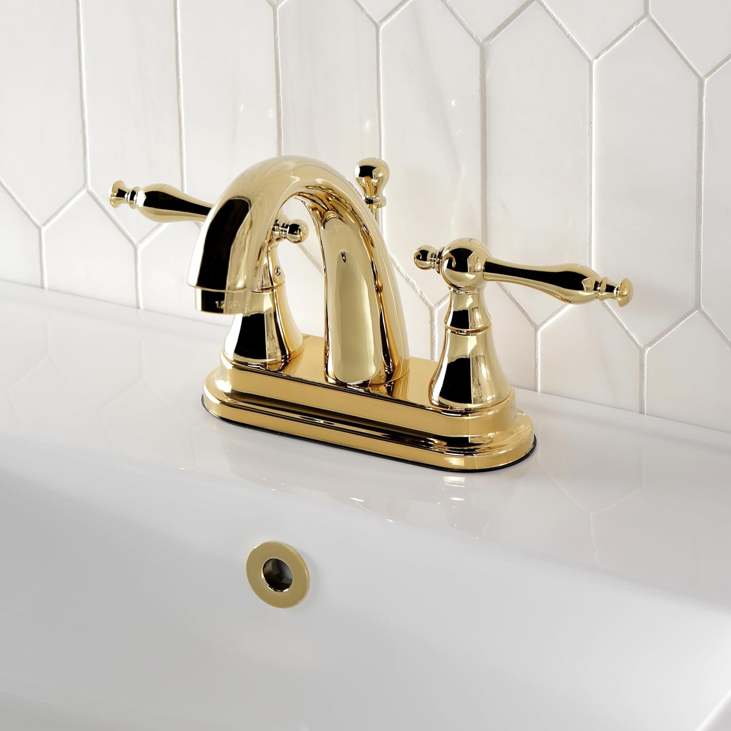 Kingston Brass KS7612NL Normandy 4-Inch High Rise Centerset Lavatory Faucet, Polished Brass