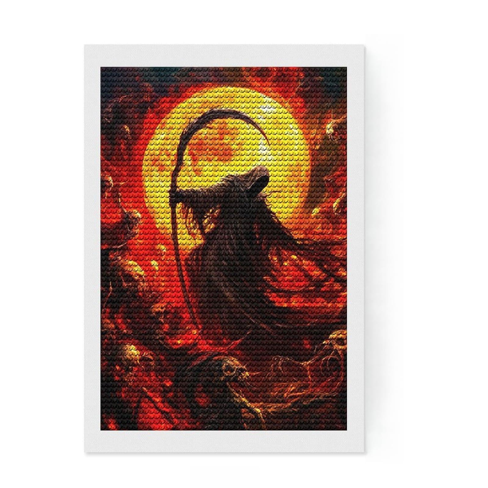 Junmoney Grim Reaper in Hellfire Round Drill Diamond Painting 8"x12", for Teens, Farmhouse Decor, Pleasing Wall Art Project, Festive Craft Gift