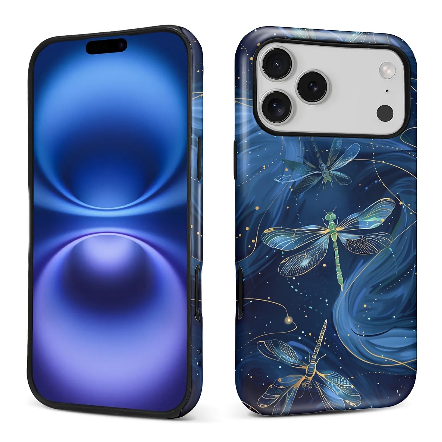 Coque silicone iPhone 17 Pro Max finition mate premium libellules bleu vert - 8