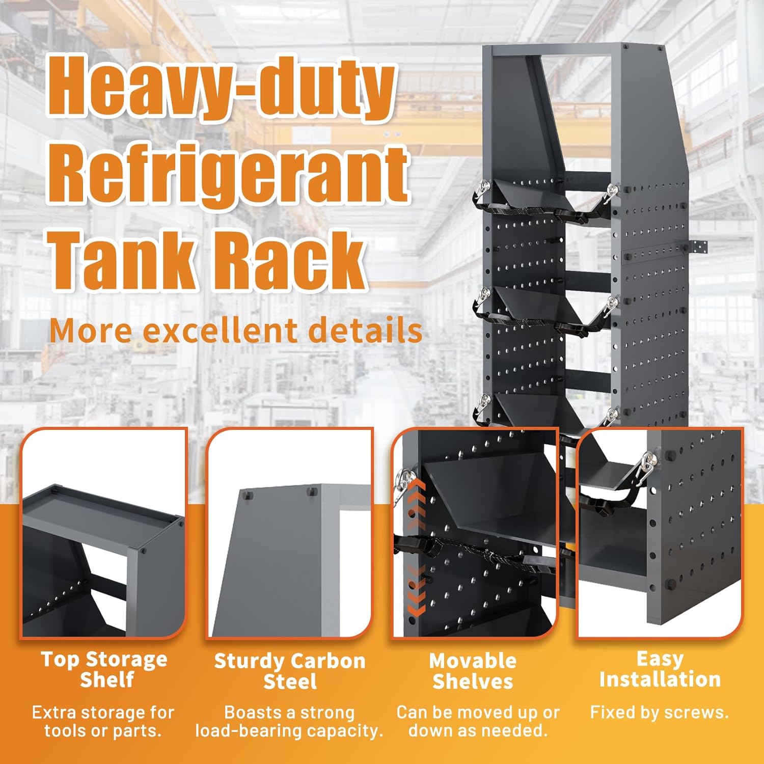 4 Tiers Refrigerant Tank Rack, Sufficient Storage Holder, Heavy Duty Steel Vertical Freon Tank Holder Rack, Gas Tank Storage Shelvf, Vertical Freon Tank Holder Rack For Gases, Oxygen, Nitrogen