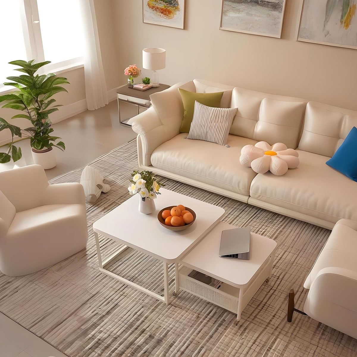 Set di 2 tavolini da caffè con contenitore, design a incastro, piano in pietra e struttura in acciaio, tavolini moderni per soggiorno, camera da letto, ufficio