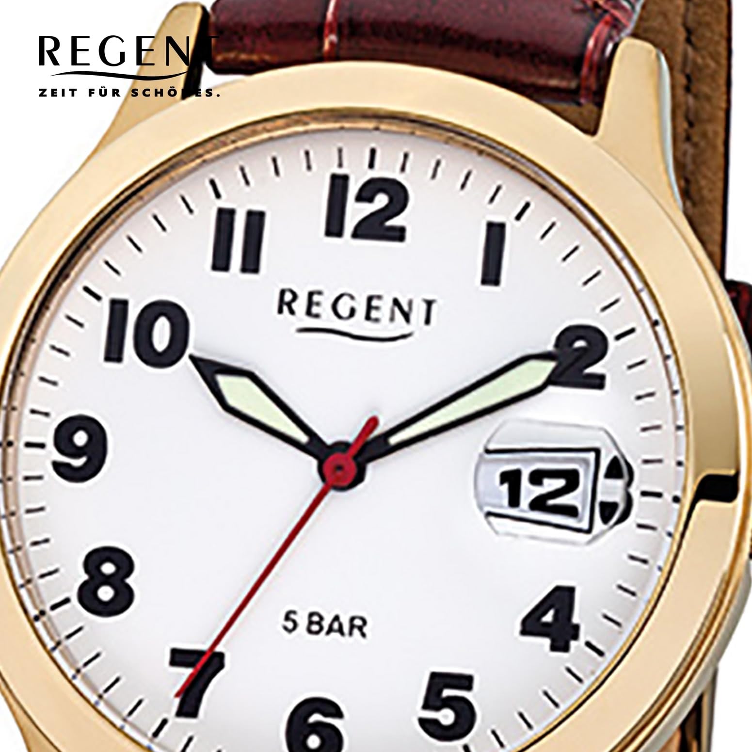 REGENT Herren Lederarmband Uhr braun F-789 Quarzuhr D2URF789 EIN schönes Geschenk zu Weihnachten, Geburtstag, Valentinstag für den Mann