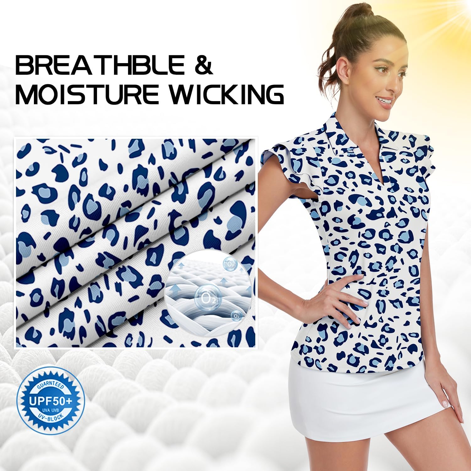 Soneven Womens Golf Shirts Ruffle Short Sleeve Polo Shirts Floral Moisture Wicking Tennis Shirts Golf Tops