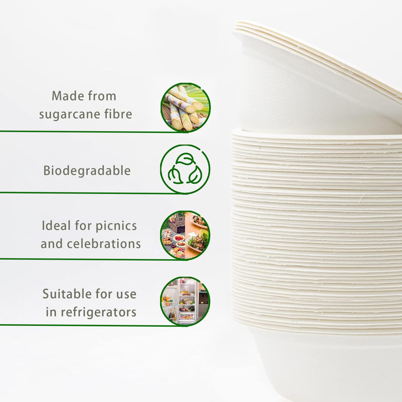 100 Pièce Bols à Soupe en Canne à Sucre, Blanc Bols Rigides en Bagasse, Bols en Carton, 500ml, Convient pour la Restauration, les Fêtes, les Food Trucks ou l'Utilisation à Domicile