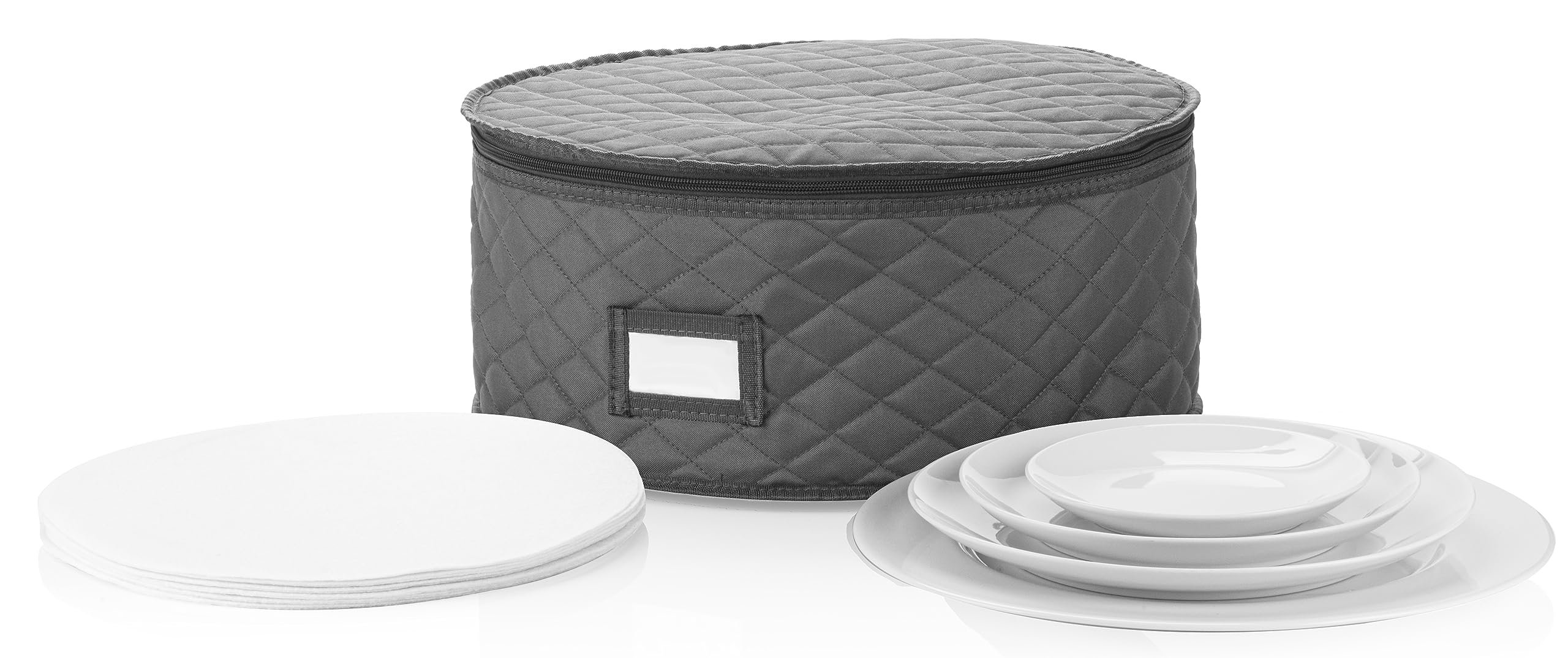 China Storage Container for Big Dinner Plate - 14" W x 7" H - Includes 12 Felt Dividers. Stackable with Padded Interior - Great for Big Plates and Charger Plates