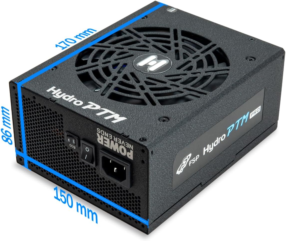 Agter view of FSP Hydro PTM Pro 750W power supply with Eco switch