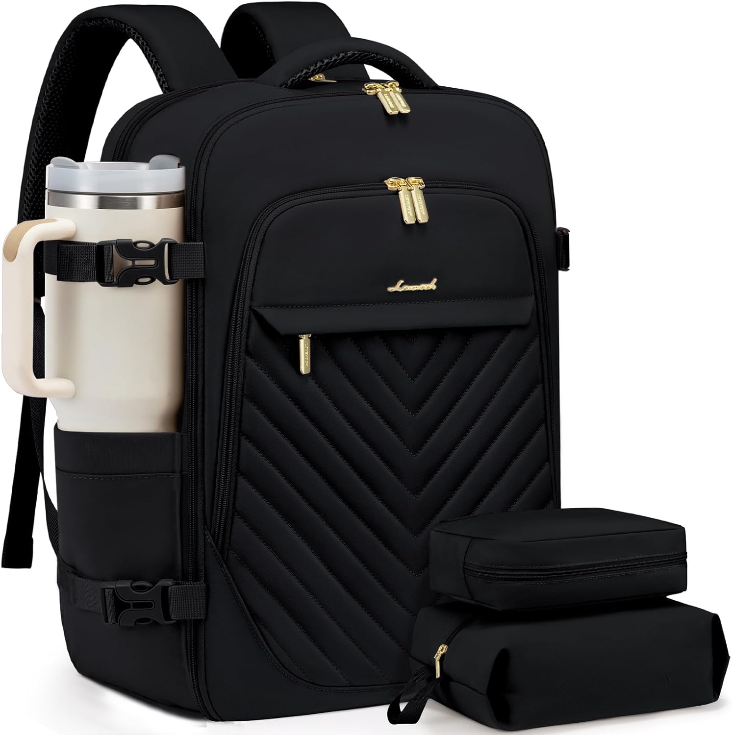 LOVEVOOK 40L Travel Backpack for Women & Men, Carry on Backpack for Airplanes, TSA Personal Item Travel Bag fits 17" Laptop, Waterproof Travel Essentials Flight Approved with 2 Packing Cubes, Black