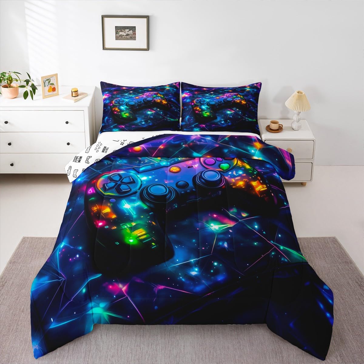 Feelyou Kids Gamer Comforter Set Full Size, Galaxy Gaming Bedding Set Glitter Game Comforter Boys Girls Gamepad Teens Duvet Set Bedroom Decor Bed Set 3Pcs - Image 4