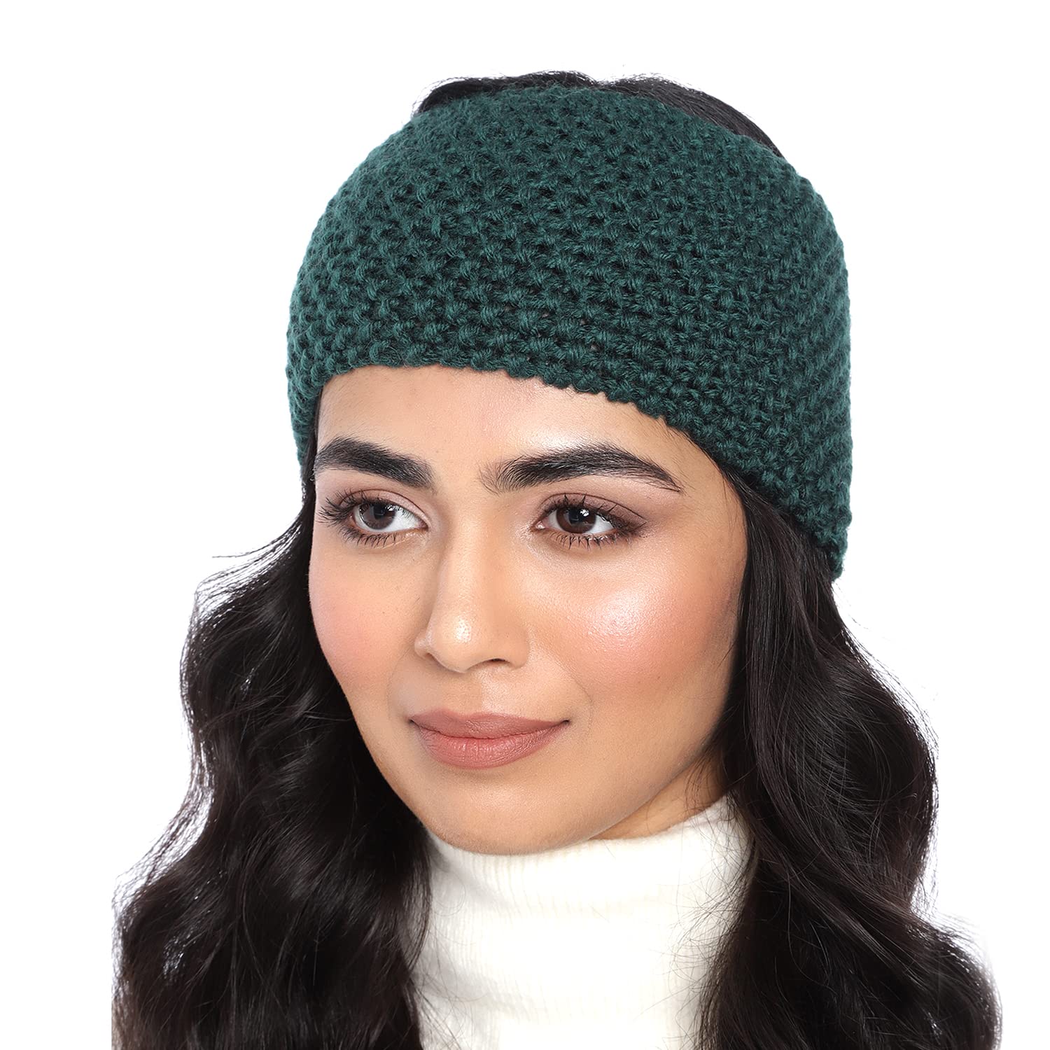magic needles Headband Earwarmers for Winters | Handmade with Woolen Unisex Earwarmer Earmuffs Earcap Earcover Soft Headwrap Warm Winter Accessories (dark green 1027)-picture-33