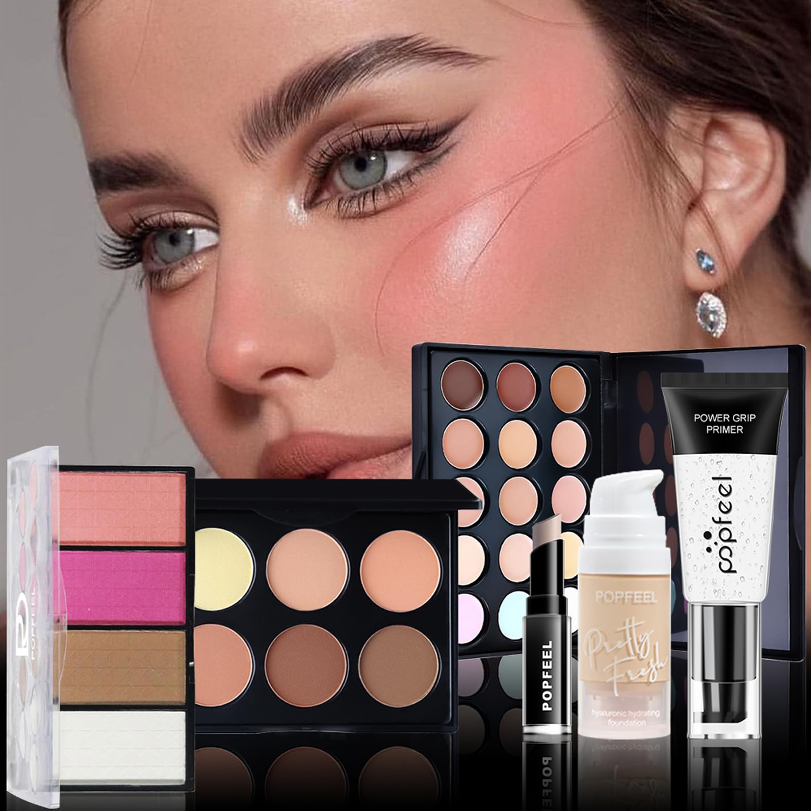 Ensemble de Maquillage Femme, Kit de Démarrage de Maquillage#8 | avec Ombres Paupières Correcteur Rouge à Lèvres Mascara Blush, Trousse de Cosmétique Voyage pour Yeuxe Lèvres e Visage