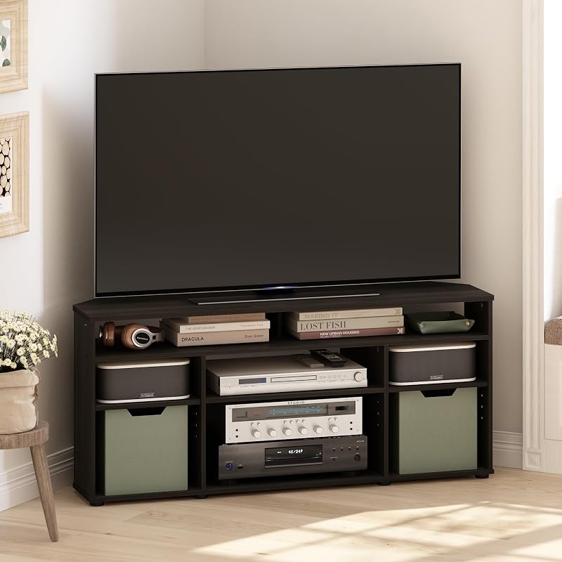 Furinno Jensen TV Stand, 4-Tier Corner Entertainment Center with Storage Shelf, TV Console for TV up to 55 Inch, Open Back, for Living Room, Bedroom, Espresso image 2