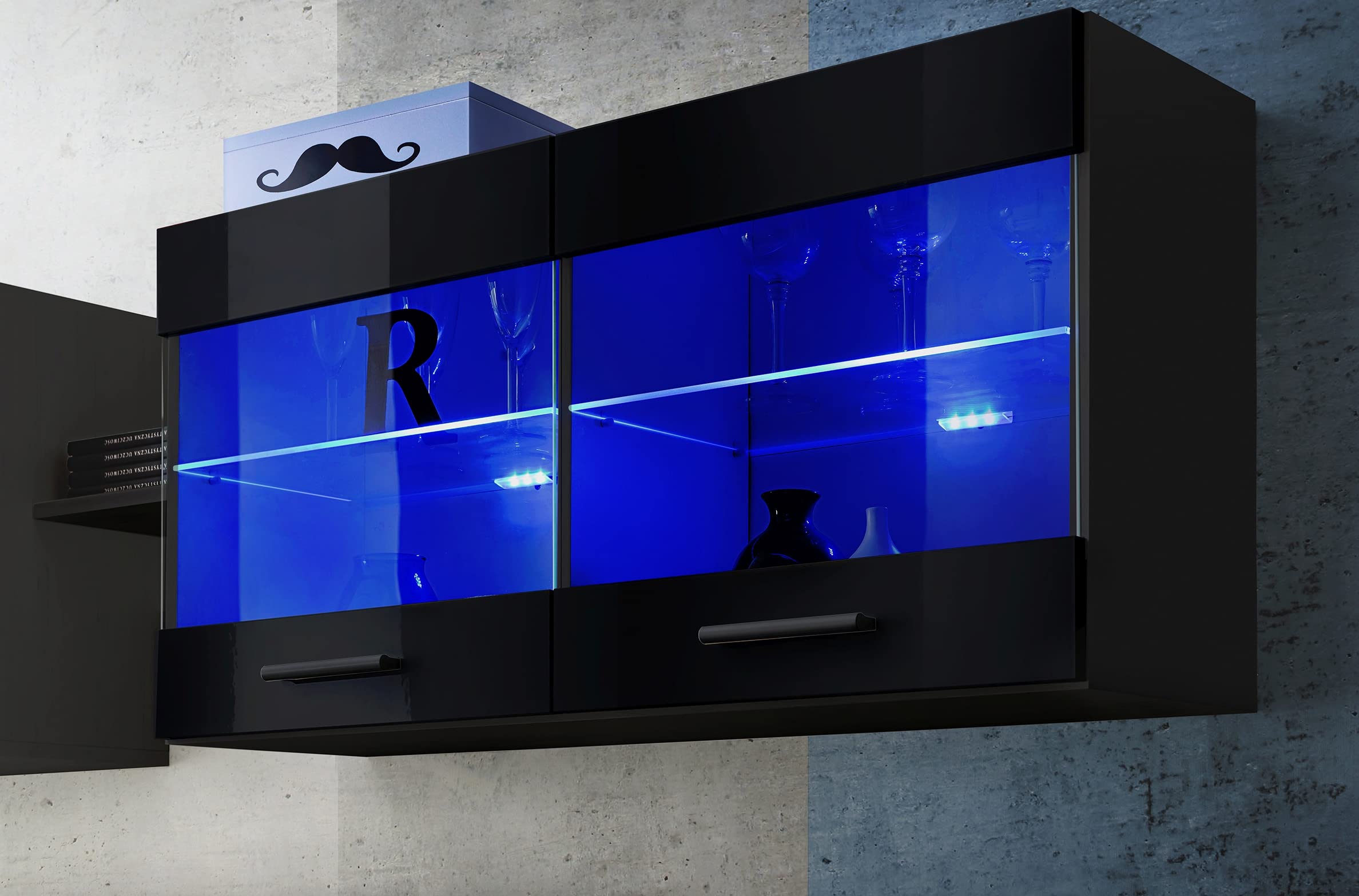 Komodee Vitrine Savona A2 Schwarz/Schwarz 100x50x30 cm