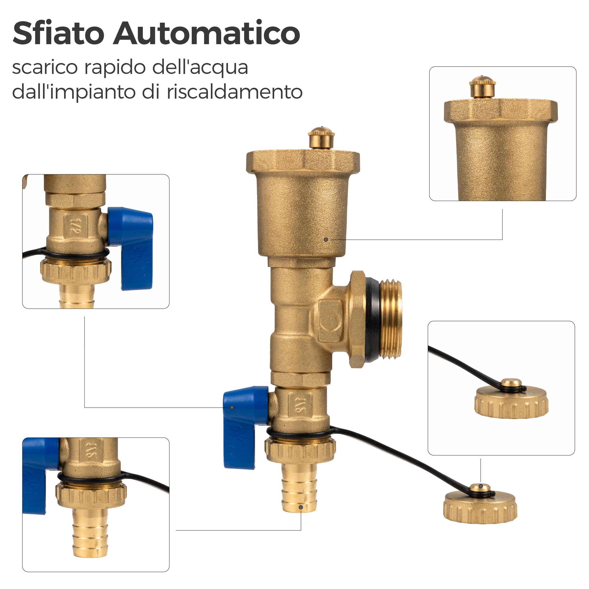 VANCOCO Collettore Pavimento Riscaldatore in Ottone per 4 Circuiti con Raccordo Eurokonus 16 × 2 mm, Collettore per Riscaldamento con Flussometri Kit di Spurgo Rapido