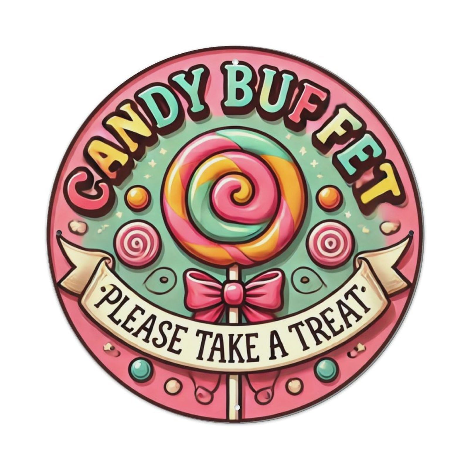 Candy Buffet Please Take Treat Tin Sign Metal Poster Vintage Metal Signs for Home Man Cave Bar Cafe Kitchen laundry room Wall Decorations 8x8 inches