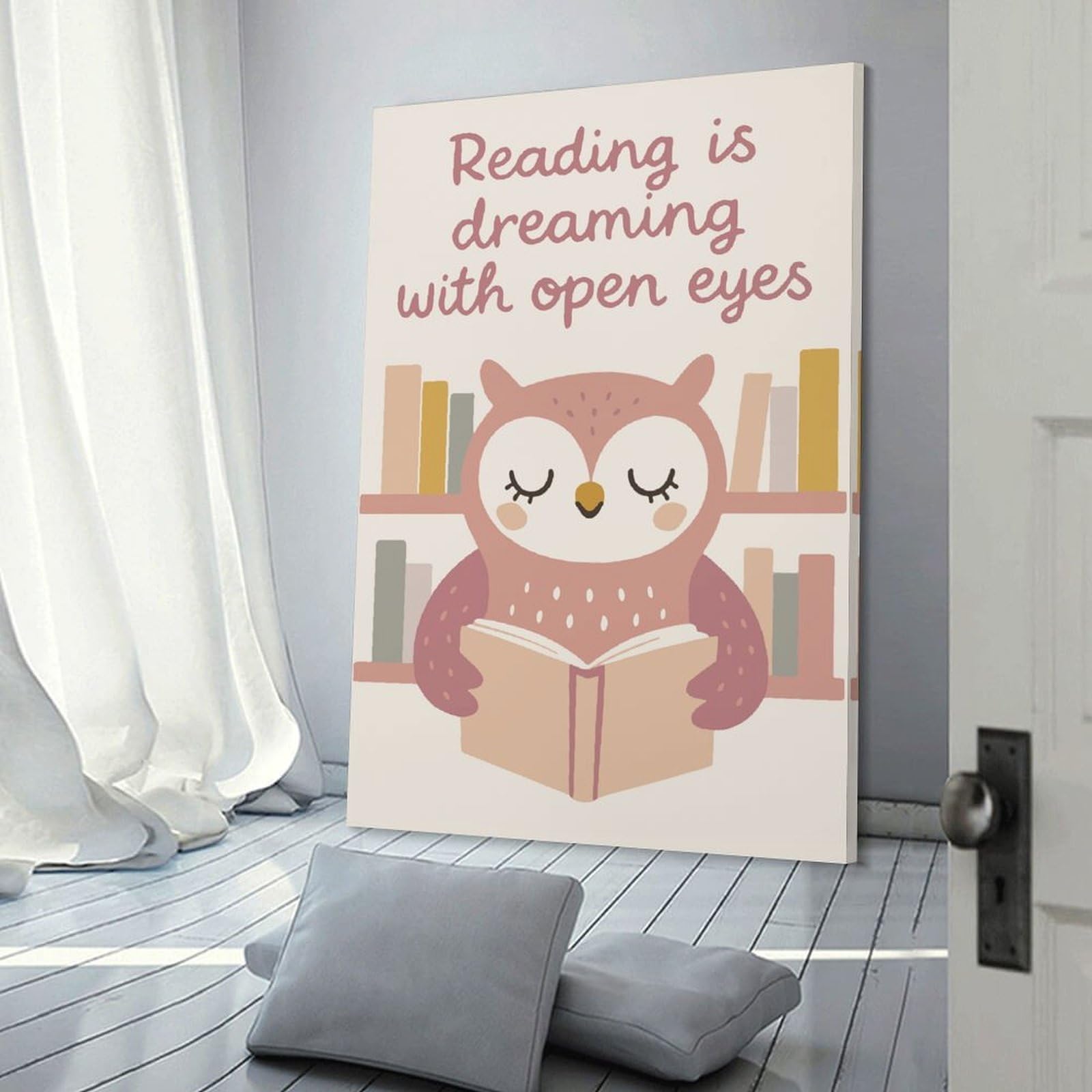 Junmoney Canvas Wall Picture Reading Owl Illustration, 20x30inch(50x75cm), for Gallery Wall Decor And Room Displays, Decorative Artwork with Flexible Styling