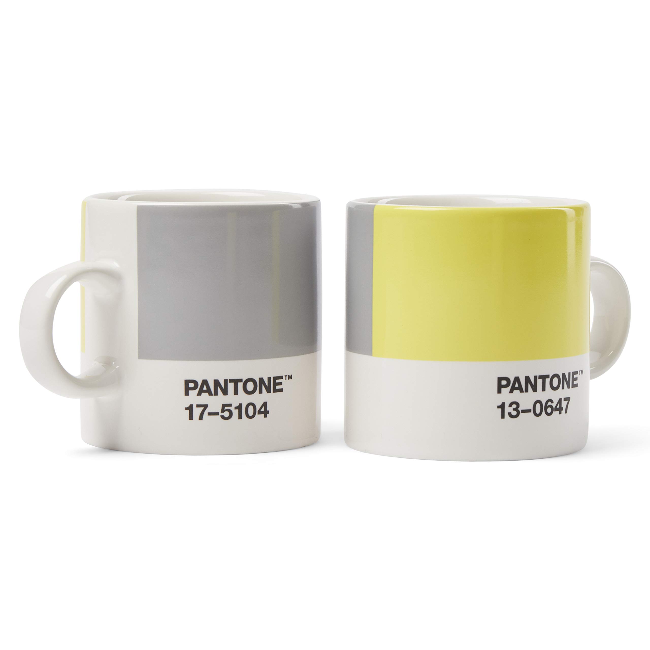 Pantone Porzellan Espressotassen im 4er-Set in Geschenkbox, 120 ml, mit Henkel, spülmaschinenfest, CoY 2021, Illuminating 13-0647 & Ultimate Gray 17-5104, CoY2021, 120ml, 101042021