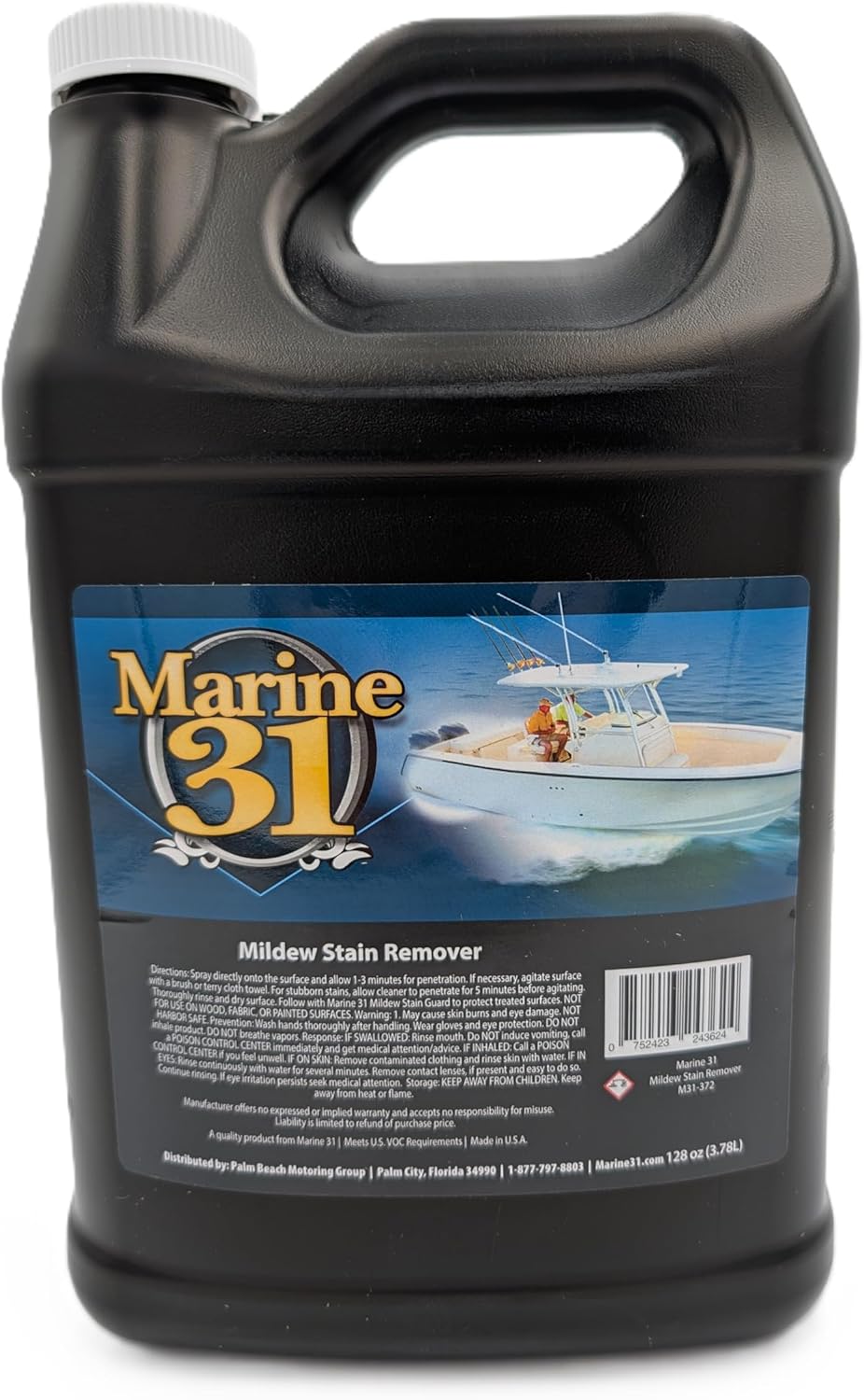 Marine 31 Mildew Stain Remover & Cleaner | Powerful Cleaning Solution for Boats, Homes & Patios | Removes Stubborn Stains from Showers, Vinyl & Fiberglass | Easy to Use | M31-372-128OZ | 128oz Gallon