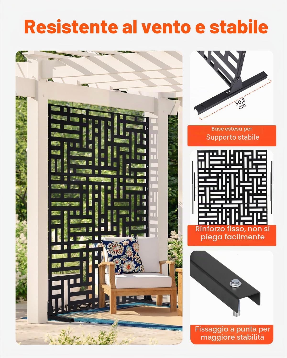 VEVOR Pannelli per Privacy in Metallo 120x50,8x193 cm Schermi Pannelli per Privacy all'Aperto, Fendivista Divisorio per Esterno Indipendente con Supporto, Recinzione Decorativa 3 Schermi da Giardino