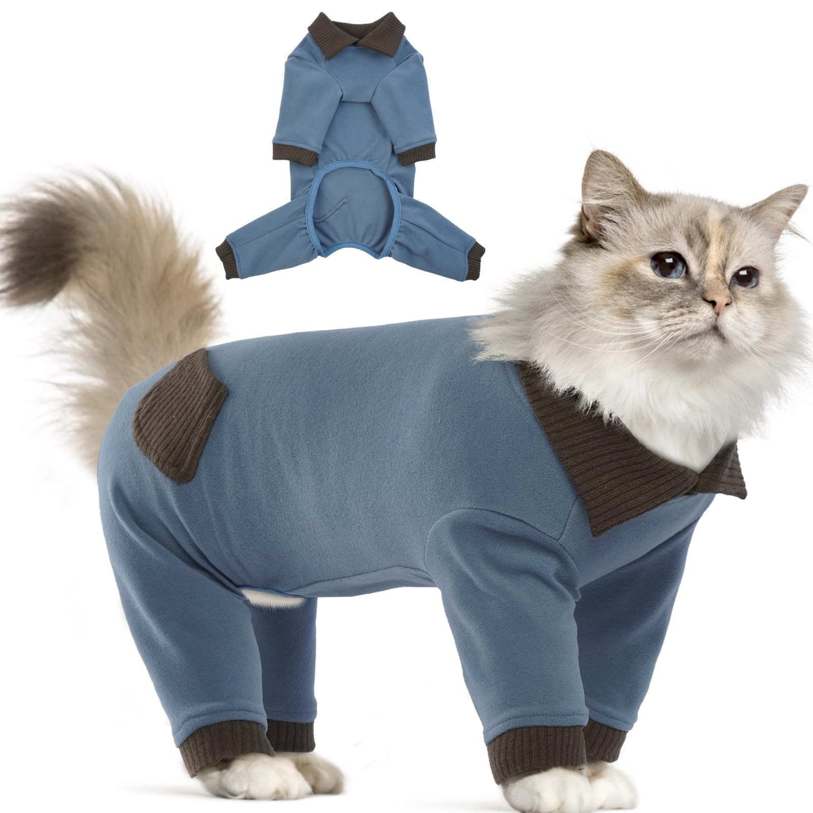 T'CHAQUE Sticky Hair Cat Clothes, Professional Recovery Suit for Cats, Anti-Shedding Shirt Outfit, Soft Pajamas for Kittens, Post-Surgery Onesie for