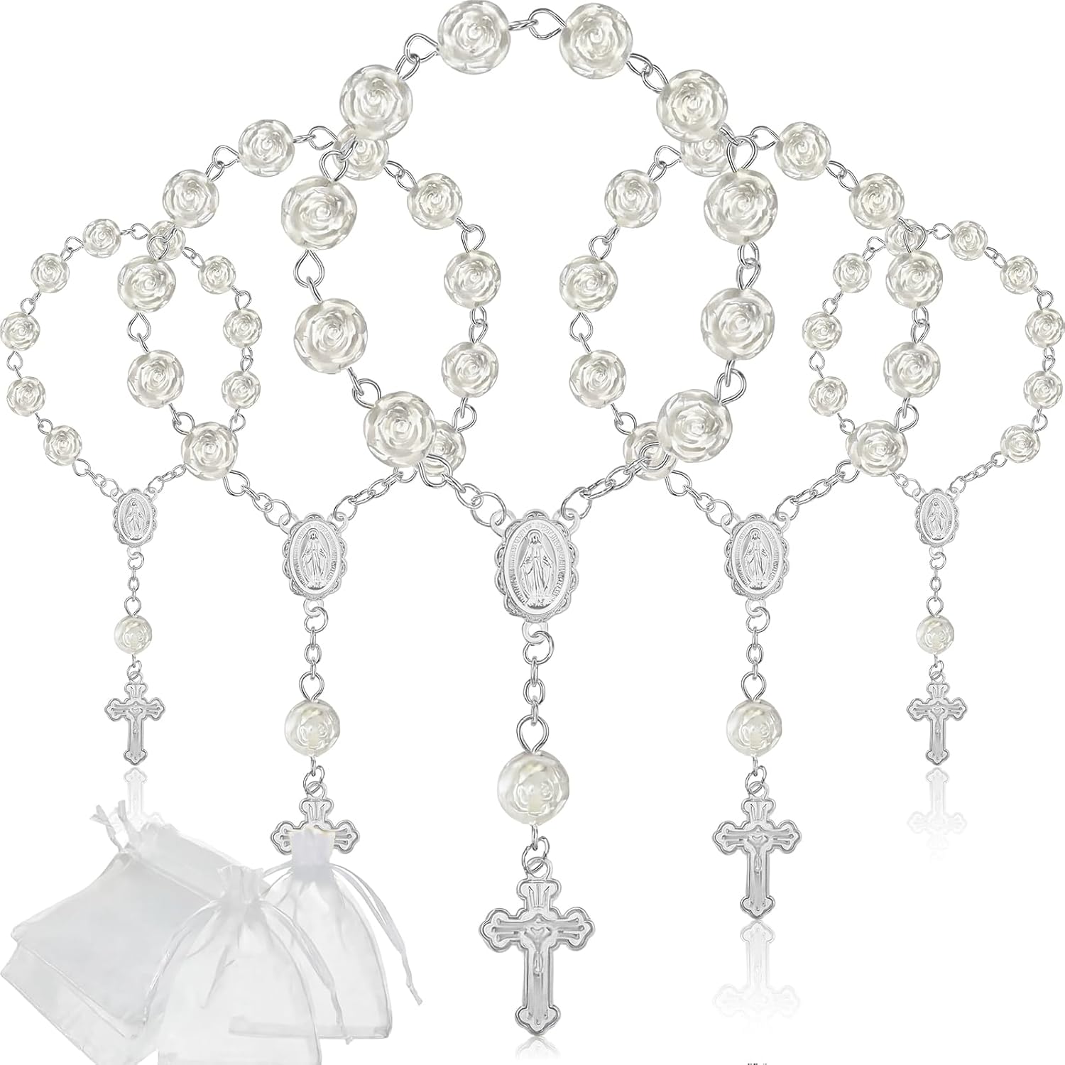 Jadive Mini Rosaries Baptism Rosary Beads Finger Baptism Rosaries Bulk with Organza Bags for First Communion Christening Weddings Party Favors