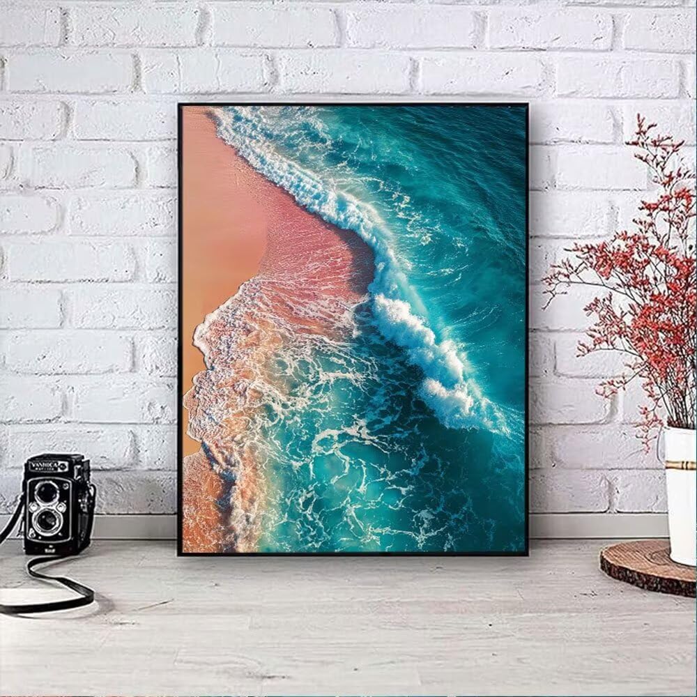 Fale Plaża Diamentowe Malowanie Dorosłych Zestawów, 5D Okrągłe Diamenty Malowanie Dzieci Malarstwo, Diamant Art Haft Cross Stitch Obrazy, Mozaika Sztuka Do Dekoracji Ścian Domu 70x90cm HJ8-530
