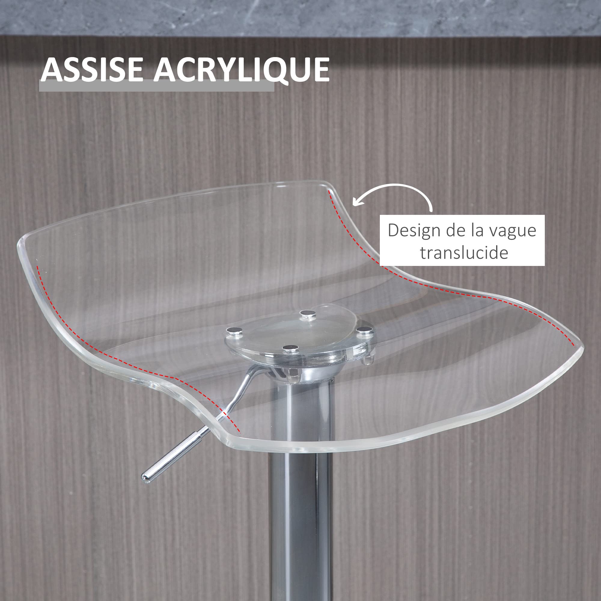 HOMCOM Lot de 2 Tabourets de Bar Assise Acrylique Pivotant 360° Transparent