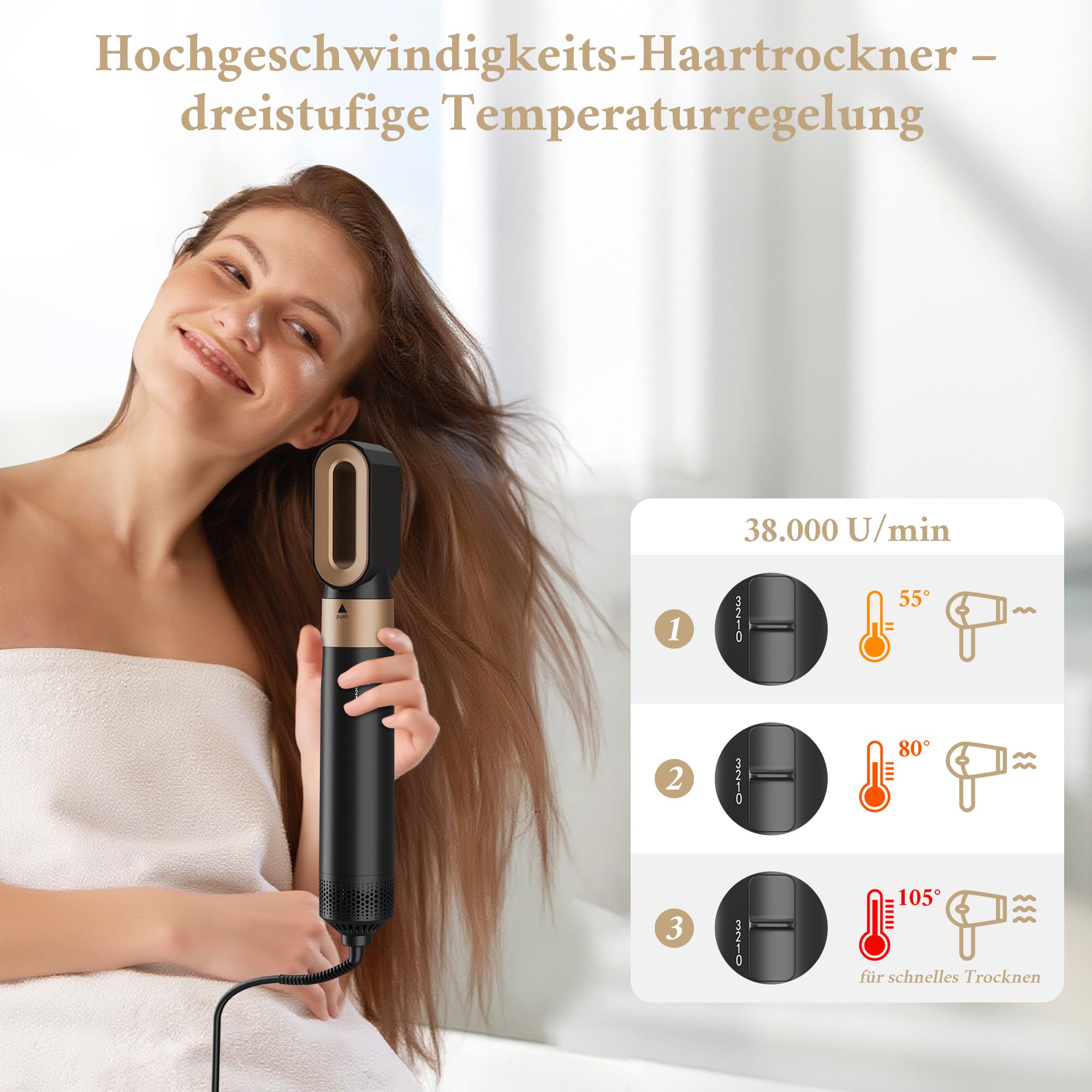 6 in 1 Airstyler Set mit 1000W | Multifunktionaler Hairstyler als Warmluftbürste, Lockenstab Automatisch, Glätteisen & Haartrockner | Für Trockenes Haar, Volumen, Locken & Glätten