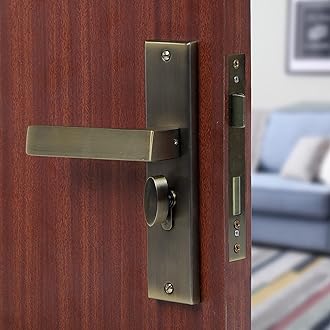 Blue Space Premium 8" Cylindrical Plate Mortise Door Lock Handle Set/Mortise Lock with Brass Lock Body and One Side Key 60mm Brass Cylinder Set with 3 Brass Computer Keys (LB10003, Antique)