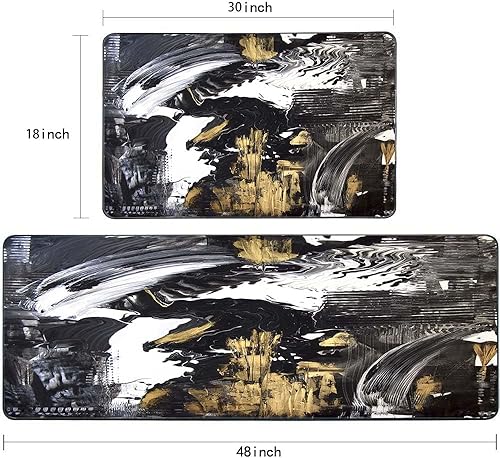 Vista 304 de TOMWISH - Tapetes de cocina para piso, color turquesa, gris, abstracto, pintura artística, 17 x 48 + 17 x 24 pulgadas, juego de alfombras de cocina