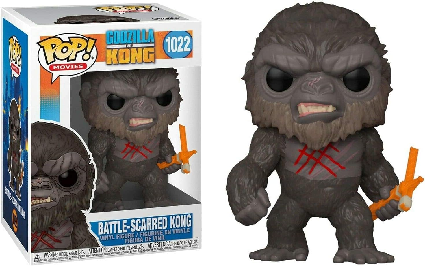 POP Godzilla vs Kong - Battle Scarred King Kong Funko Pop! Vinyl Figure (Bundled with Compatible Pop Box Protector Case), Multicolored, 3.75 inches