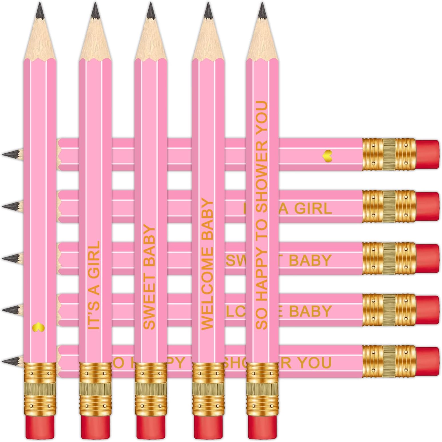 Vusnud50Pcs – Baby Shower Sharpened Half Pencils with Erasers, Pre-sharpened Pencils for Baby Shower Games, 4 Inches (Pink, Girl)