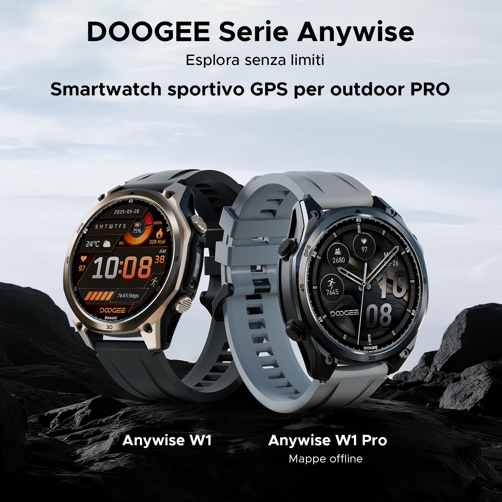 Anywise W1 Pro Orologi Smartwatch uomo,GPS Dual-Band & Mappe Offline, 5 ATM, 18 Giorni Autonomia, Display AMOLED HD 1,43", 170+ Modalità Sport,Chiamate Bluetooth,Compatibile con Android/iOS