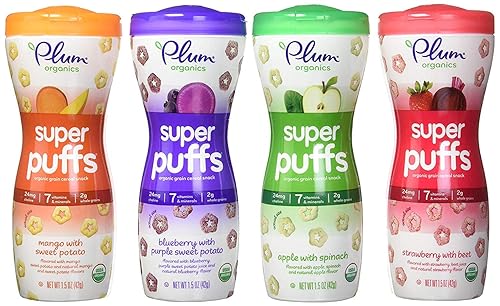 Plum Organics Super Puffs paquete variado 15 onzas paquete de 8