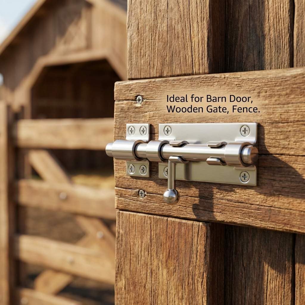QWORK Sliding Bolt Gate Latch, 6.3" Heavy Duty 304 Stainless Steel Safety Barrel Bolt Door Latches with Padlock Hole and 8 Mounting Screws for Doors, Cabinets, Refrigerators