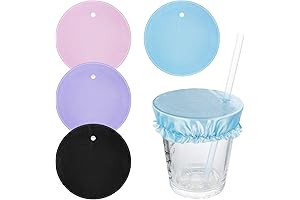 4 Pack Drink Covers with Straw Hole, Universal Cup Covers for Drinks,...