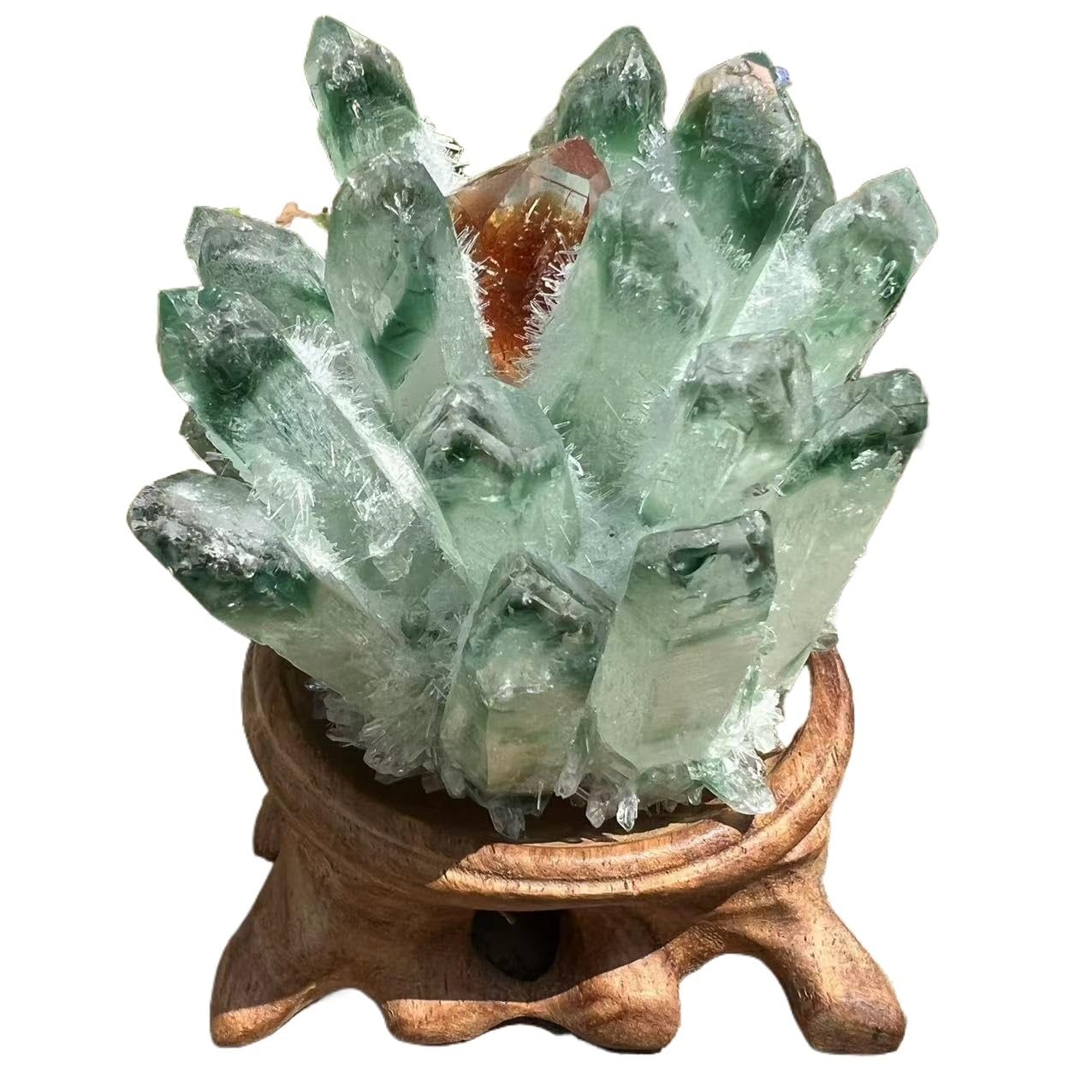 AARTERZZA 1pc 350-450g Rare Beautiful Green Ghost Phantom Quartz Crystal Cluster