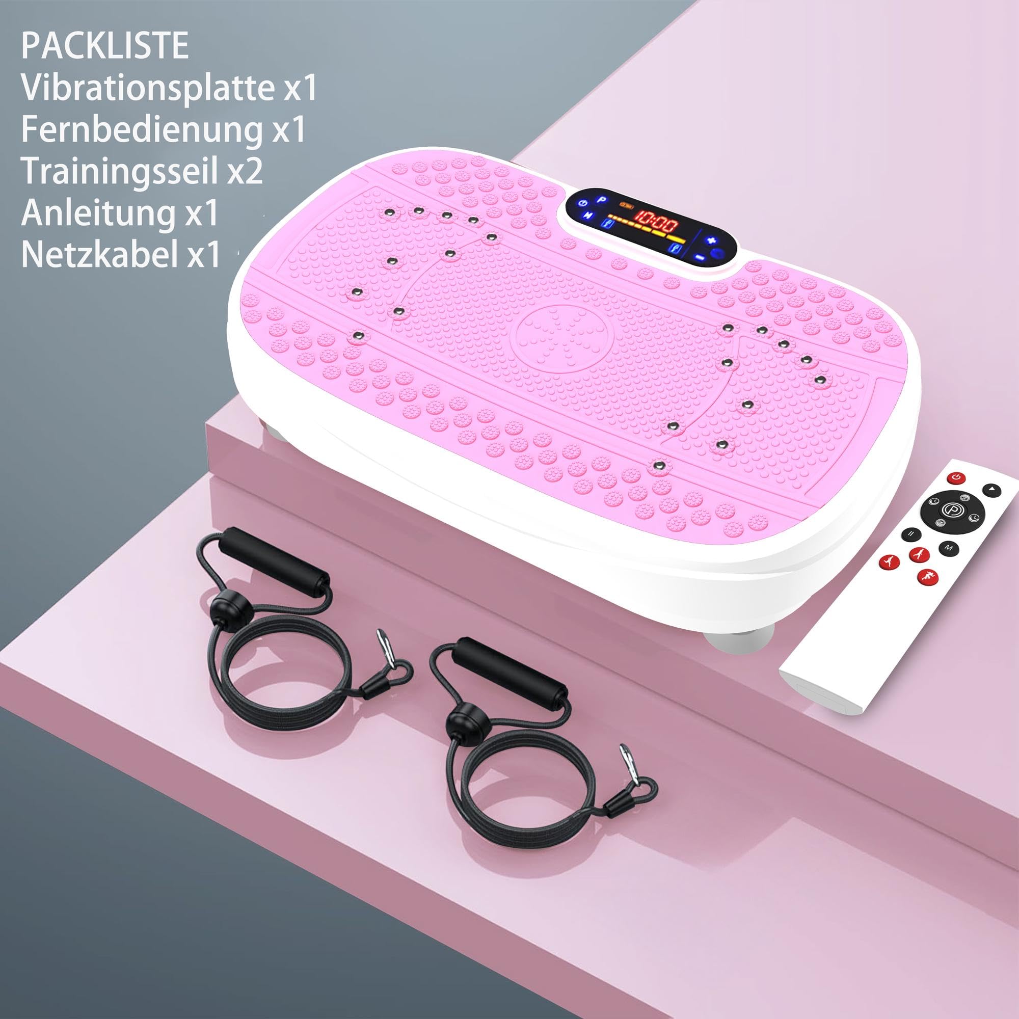 Vibrationsplatte für Zuhause - Rüttelplatte mit 120 Stufen & 5 Modi, mit Widerstandsbändern & Fernbedienung, für Fettverbrennung Muskelaufbau Figurformung ideal für Zuhause Home Gym