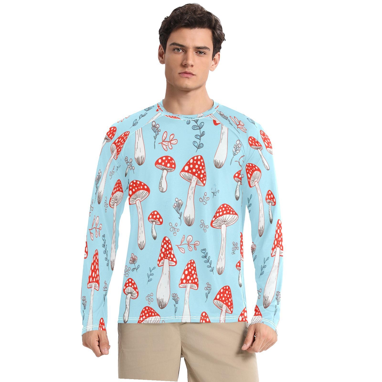 Bulletgxll Mushrooms Men's Sun Protection Shirts UPF 50+ Long Sleeve UV Rash Guard Quick Dry Swim Shirts