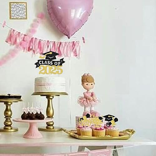 Miniatura 241 de Paquete de 24 adornos dorados para cupcakes de graduación 2025 con purpurina So Proud of You Done Diploma Graduation Cap Cupcake Picks Class of 2025