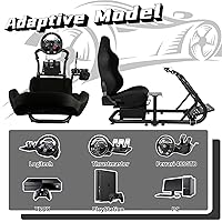 Vista 5 de Dardoo Racing Simulator Cockpit Frame with Real Blackseat Racing Wheel Stand Fits Logitech G923 G29 G920 Thrustmaster Fanatec Adjustable with