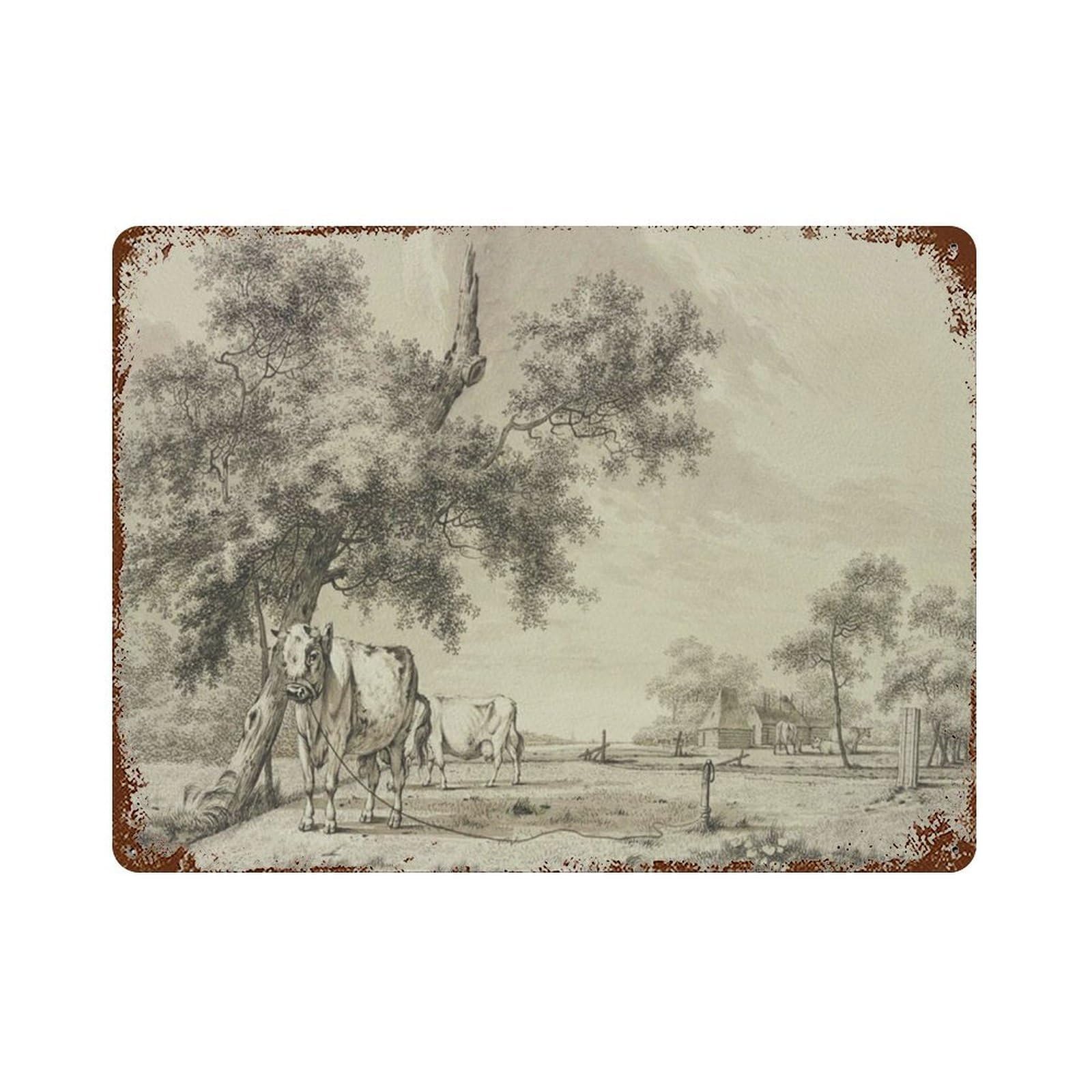 xiaoxiaoshen Cows Sketch, Farmhouse, Vintage Drawing Enhanced, Neutral Able Wall Decor Art Metal Tin Poster Modern Home Decor Art Home Bar Shop Decorations Vintage Sign 30x40cm