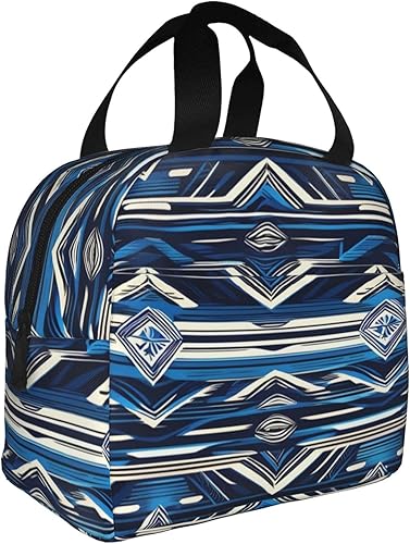 Miniatura 2 de Lonchera para mujeres y hombres, reutilizable, aislada, para viajes, trabajo, picnic, azul, polinesio, maorí, patrón tribal